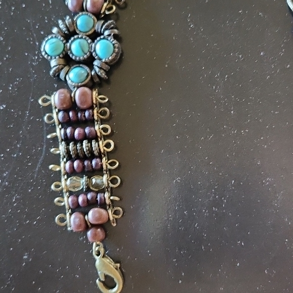 Beaded Brass Turquoise Chain Bracelet - Picture 8 of 9